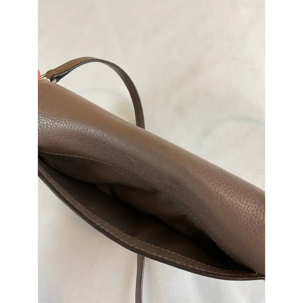 Tory Burch Brown Leather Crossbody Purse, about 8 in x 5 in